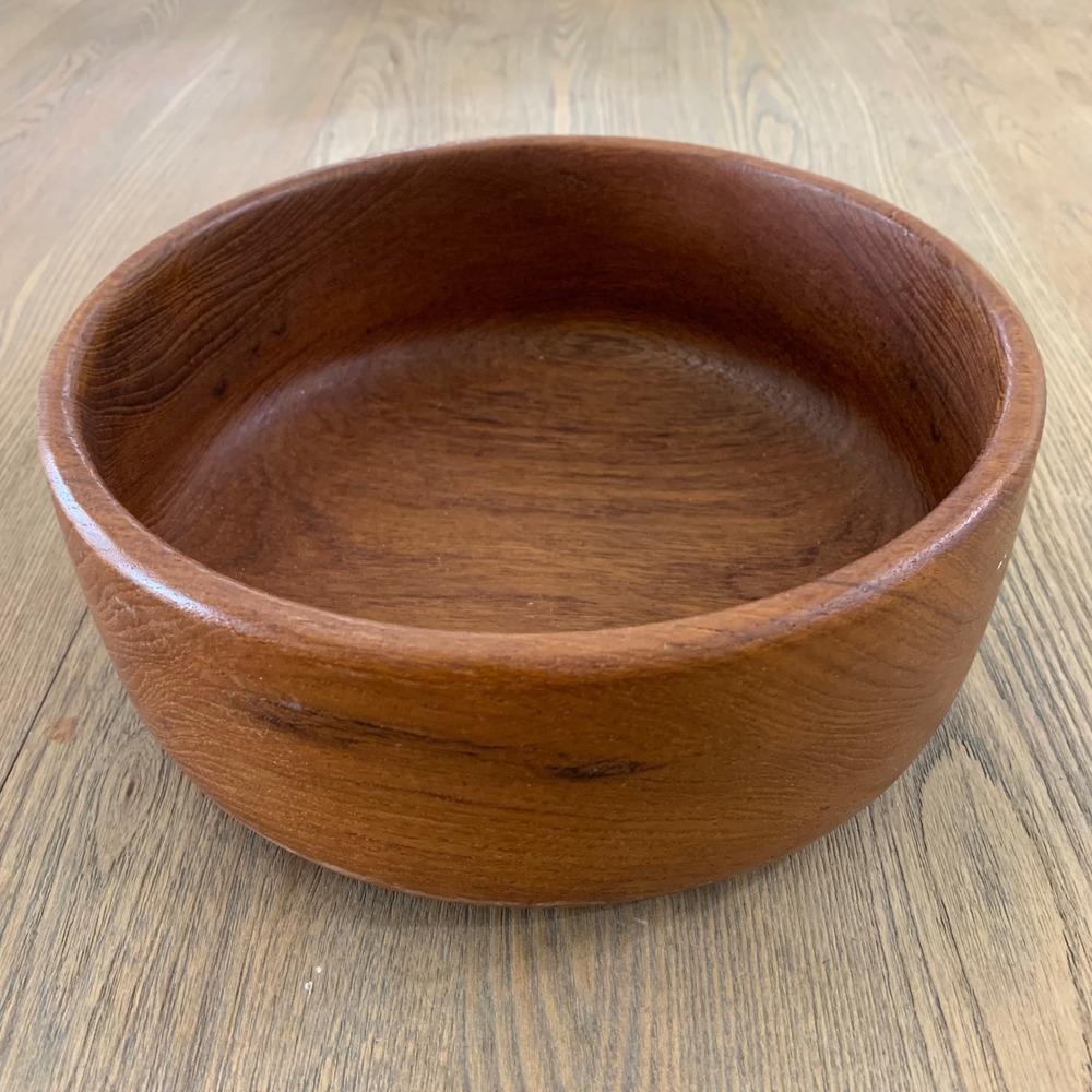 Vintage Mid Century Modern Teak Wood Serving Bowl Round Brown MCM